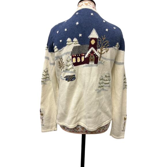 ❄️ Christopher & Banks S Hand Embroidered Cardigan – Winter Snow Scene Sweater - Picture 4 of 5